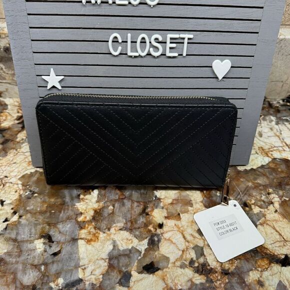 Ivy London Leather Weave Black Zip Around Wallet- New - Picture 3 of 6